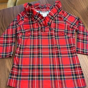 Gretchen Scott Plaid Ruffle V-Neck Blouse